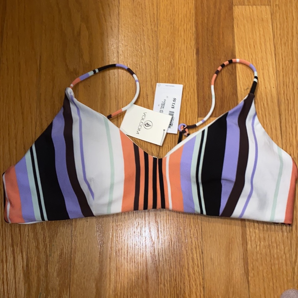 NWT!! Volcom Stripe Tease V-Neck Bikini Top Size XL - Picture 4 of 7